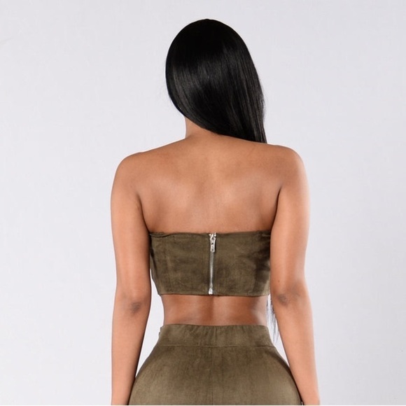 Fashion Nova Cheap Tricks Bandeau Tube Crop Top Olive Green Suede Size Medium - Picture 9 of 9